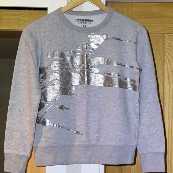 NWOT Girls CREWCUTS Star Wars Foil X-Wing Heather Grey Terry Sweatshirt, 14 - Picture 11 of 11